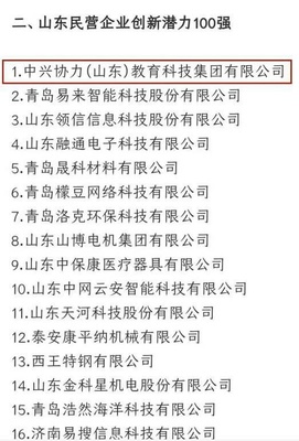 科技賦能教育，創(chuàng)新引領(lǐng)未來 中興協(xié)力集團(tuán)入圍山東民營(yíng)企業(yè)創(chuàng)新潛力百?gòu)?qiáng)